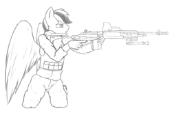 Size: 5000x3500 | Tagged: safe, artist:thermalcake, oc, oc only, anthro, gun, m14 ebr, monochrome, rifle, simple background, solo, trigger discipline, white background