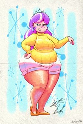 Size: 1000x1500 | Tagged: safe, artist:secretgoombaman12345, diamond tiara, human, g4, 60s, chubby diamond, diamond thighara, fat, female, humanized, obese, solo, wide hips