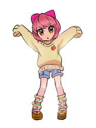 Size: 525x700 | Tagged: safe, artist:karashim, apple bloom, human, g4, adorabloom, clothes, cute, female, humanized, pixiv, solo, sweater, weapons-grade cute