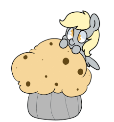 Size: 448x480 | Tagged: safe, artist:pegacornss, derpy hooves, pegasus, pony, g4, animated, female, giant muffin, mare, muffin, simple background, solo, that pony sure does love muffins