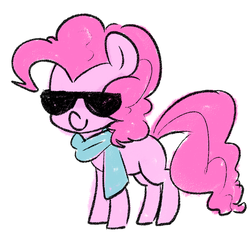 Size: 900x900 | Tagged: safe, artist:pegacornss, pinkie pie, earth pony, pony, g4, clothes, cute, diapinkes, female, scarf, simple background, solo, sunglasses, white background