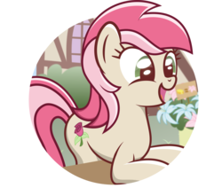 Size: 4000x3398 | Tagged: dead source, safe, artist:mahaugher, roseluck, earth pony, pony, g4, cute, female, flower, mare, open mouth, open smile, rosabetes, smiling, solo