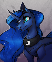 Size: 2200x2600 | Tagged: safe, artist:casynuf, princess luna, g4, curved horn, female, high res, horn, horn jewelry, jewelry, portrait, smiling, solo
