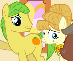 Size: 528x440 | Tagged: safe, screencap, applejack, aunt orange, uncle orange, g4, the cutie mark chronicles