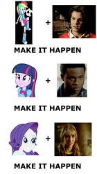 Size: 1337x2388 | Tagged: safe, rainbow dash, rarity, twilight sparkle, equestria girls, g4, conner mcknight, dino thunder, ethan james, exploitable meme, kira ford, make it happen, meme, power rangers