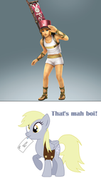 Size: 477x840 | Tagged: safe, derpy hooves, pegasus, pony, g4, clothes, costume, female, hyrule warriors, link, mah boi, mail, mare, meme, nintendo, that's my x, the legend of zelda