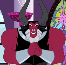 Size: 720x716 | Tagged: safe, screencap, lord tirek, g4, twilight's kingdom, clasped hands, cropped, male, nose piercing, nose ring, piercing, septum piercing, solo, stained glass