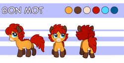 Size: 1000x515 | Tagged: safe, artist:bon mot, oc, oc only, oc:bon mot, earth pony, hybrid, pony, abstract background, butt, colt, cute, freckles, looking at you, looking back, looking up, male, ocbetes, plot, reference sheet, smiling, text