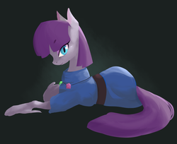 Size: 1777x1453 | Tagged: safe, artist:twitchykismet, maud pie, earth pony, pony, g4, female, looking at you, mare, prone, rock candy necklace, simple background, solo