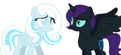 Size: 523x239 | Tagged: safe, artist:pepperjackpegasus, oc, oc only, oc:nyx, oc:snowdrop, alicorn, pegasus, pony, alicorn oc, duo, duo female, female, older, older nyx, older snowdrop, pegasus oc, snownyx, wings