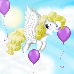 Size: 1100x1100 | Tagged: safe, artist:chanceyb, surprise, pegasus, pony, g1, balloon, female, flying, solo