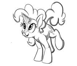 Size: 500x429 | Tagged: safe, artist:tsitra360, pinkie pie, earth pony, pony, g4, fake horn, female, food, ice cream, ice cream cone, ice cream horn, licking, monochrome, solo, tongue out