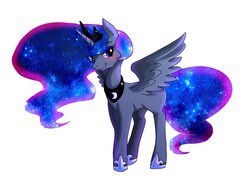 Size: 2598x2007 | Tagged: safe, artist:hosikawa, princess luna, alicorn, pony, g4, ethereal mane, female, galaxy mane, high res, pixiv, simple background, solo, white background