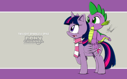 Size: 1920x1200 | Tagged: safe, artist:fuzon-s, spike, twilight sparkle, alicorn, dragon, pony, g4, clothes, crossover, dragons riding ponies, female, happy, looking up, mare, pony channel, raised hoof, riding, scarf, sketch, smiling, sonic channel, sonic the hedgehog (series), spike riding twilight, style emulation, twilight sparkle (alicorn), wallpaper, yuji uekawa style
