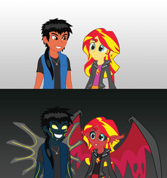 Size: 4844x5153 | Tagged: safe, artist:redtriangle, sunset shimmer, oc, oc:delusional desires, demon, equestria girls, g4, absurd resolution, canon x oc, monster, sunset satan, true form