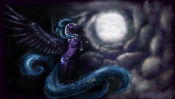 Size: 5511x3100 | Tagged: safe, artist:hayley-jean, nightmare moon, g4, cloud, cloudy, female, moon, night, solo, spread wings