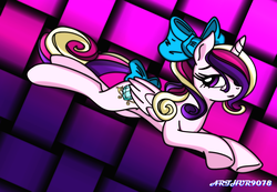 Size: 1280x886 | Tagged: safe, artist:arthur9078, artist:kp-shadowsquirrel, princess cadance, g4, female, prone, smiling, solo