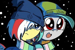 Size: 281x190 | Tagged: safe, artist:labba94, oc, oc only, oc:midnight eclipse, clothes, scarf, snow, snowfall, winter, winter outfit