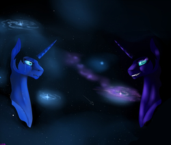 Size: 1000x848 | Tagged: safe, artist:backlash91, nightmare moon, princess luna, g4, crying, duality