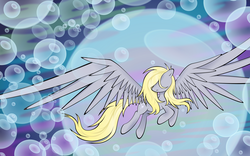 Size: 4000x2500 | Tagged: safe, artist:flamevulture17, derpy hooves, pegasus, pony, g4, bubble, eye cover, female, large wings, majestic, mare, solo, wings