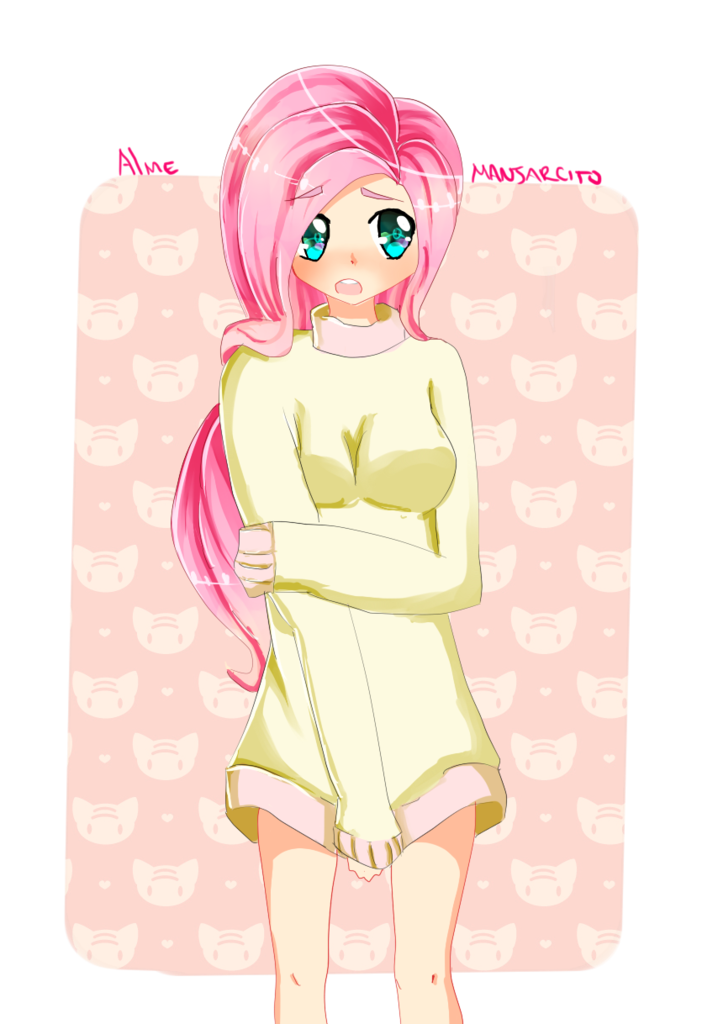 775128 Safe Artistmanjarcito Fluttershy Human Blushing Bottomless Clothes Covering