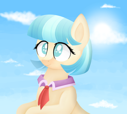 Size: 1000x900 | Tagged: safe, artist:devillefort, coco pommel, earth pony, pony, g4, cloud, female, mare, necktie, sky, smiling, solo