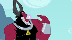 Size: 1280x720 | Tagged: safe, lord tirek, g4, twilight's kingdom, eating, magic orb, male, meme, meme origin, scorpan's necklace, solo, throwing, tirek eats something/someone meme