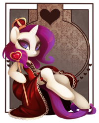 Size: 800x1000 | Tagged: safe, artist:sambragg, rarity, pony, unicorn, semi-anthro, g4, female, mare, queen of hearts, scepter, solo, wand