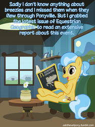 Size: 600x800 | Tagged: safe, doctor fauna, breezie, ask the vet pony, g4, magazine, reading