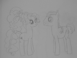 Size: 678x513 | Tagged: safe, artist:berrypunchrules, adagio dazzle, captain planet, earth pony, pony, g4, background human, capdazzle, duo, duo male and female, earth pony adagio dazzle, equestria girls ponified, female, male, mare, monochrome, pencil drawing, ponified, stallion, standing, traditional art