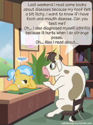 Size: 500x667 | Tagged: safe, artist:adiwan, doctor fauna, bull, cow, ask the vet pony, g4, cloven hooves, hypochondria, male