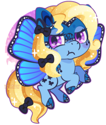 Size: 462x542 | Tagged: safe, artist:miss-glitter, oc, oc only, butterfly, pony, bow, female, flying, mare, solo