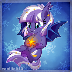 Size: 1280x1280 | Tagged: safe, artist:spookyle, oc, oc only, oc:sweet lullaby, bat pony, pony, fangs, solo, stars