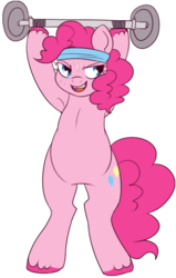 Size: 410x645 | Tagged: safe, artist:lulubell, pinkie pie, g4, female, simple background, solo, sweat, transparent background, weight lifting