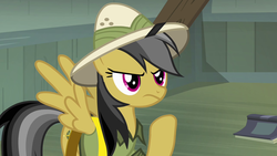 Size: 1280x720 | Tagged: safe, screencap, daring do, pegasus, pony, daring don't, g4, book, clothes, cute, daring dorable, female, hat, mare, pith helmet, rings of scorchero, shirt, solo
