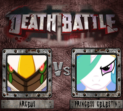 Size: 942x848 | Tagged: safe, princess celestia, arceus, g4, crossover, death battle, duckery in the comments, exploitable, exploitable meme, meme, pokémon