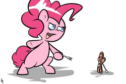 Size: 3000x2000 | Tagged: safe, artist:doggonepony, pinkie pie, earth pony, pony, g4, cookie, crossover, food, fork, gingerbread man, gingy, high res, imminent vore, shrek, this will end in death