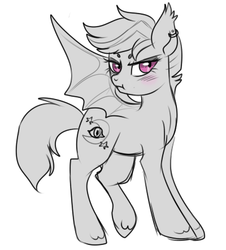 Size: 400x442 | Tagged: safe, artist:lulubell, oc, oc only, oc:night watch, bat pony, pony, blushing, pouting, simple background, white background