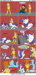 Size: 1015x2100 | Tagged: safe, artist:pheeph, rainbow dash, rarity, twilight sparkle, g4, barrel, comic, crossover, princess daisy, super mario bros., super mario land, the direct way