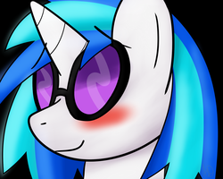 Size: 1024x819 | Tagged: safe, artist:yuradhear, dj pon-3, vinyl scratch, pony, unicorn, g4, blushing, cute, female, goggles, simple background, smiling, solo, vinylbetes