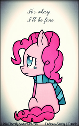 Size: 333x531 | Tagged: safe, artist:higglytownhero, pinkie pie, g4, clothes, female, sad, scarf, solo