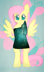 Size: 663x1089 | Tagged: safe, artist:higglytownhero, fluttershy, pony, g4, bipedal, clothes, dress, female, solo