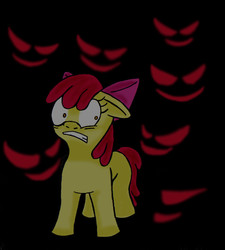 Size: 694x771 | Tagged: safe, apple bloom, story of the blanks, g4, red eyes, scared