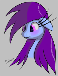 Size: 906x1200 | Tagged: safe, artist:ponder, oc, oc only, blushing, bust, female, gray background, mare, simple background, solo