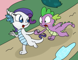 Size: 1016x786 | Tagged: safe, artist:violetandblaire, rarity, spike, dragon, g4, blushing, dragoness, dragonified, female, male, raridragon, ship:sparity, shipping, species swap, straight