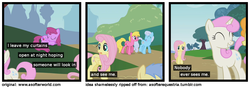 Size: 1200x420 | Tagged: safe, berry punch, berryshine, cherry berry, fluttershy, linky, shoeshine, twinkleshine, g4, a softer world