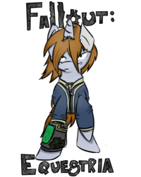 Size: 800x1000 | Tagged: safe, artist:bloody--mascarade, oc, oc only, oc:littlepip, pony, unicorn, fallout equestria, clothes, fanfic, fanfic art, female, jumpsuit, mare, pipbuck, shirt design, simple background, solo, transparent background, vault suit