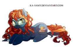 Size: 850x571 | Tagged: safe, artist:ka-samy, oc, oc only, oc:table top, earth pony, pony, female, glasses, lying down, mare, prone, solo