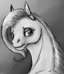 Size: 1200x1375 | Tagged: safe, artist:hengebellika, fluttershy, horse, g4, black and white, female, grayscale, hoers, monochrome, portrait, sad, sketch, solo