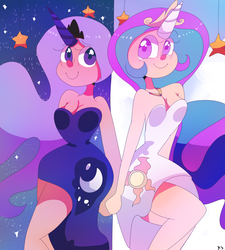 Size: 1800x2000 | Tagged: safe, artist:yummisweets, princess celestia, princess luna, human, g4, horn, horned humanization, humanized